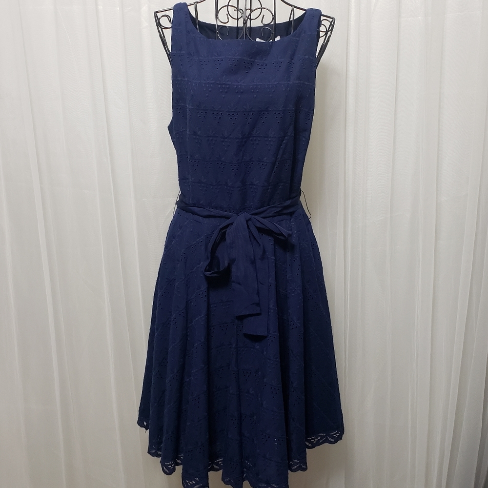 BB Dakota NWT Sz 8 Navy Eyelet Fit & Flare Dress - Picture 4 of 16